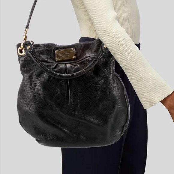 Marc Jacobs Medium Pebble Leather Black Silver Hobo Shoulder Bag Handbag Purse - Picture 1 of 8